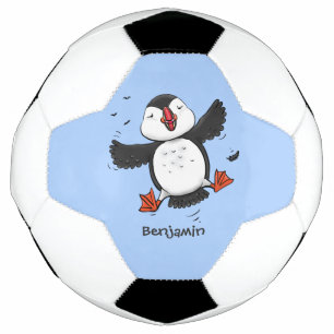 Bola De Futebol Imagem azul de desenho animado de puffin voador e 
