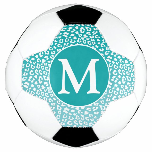 Bola De Futebol Impressão Leopardo Turquesa Monograma (Frente)