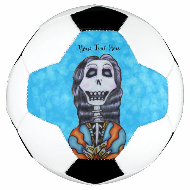 Bola De Futebol Lady Day Skeleton Cape White Flowers Blue (Frente)