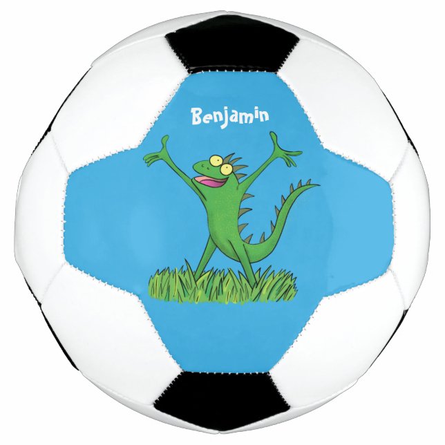 Bola De Futebol Lagarto animado animado com iguana verde engraçado (Frente)