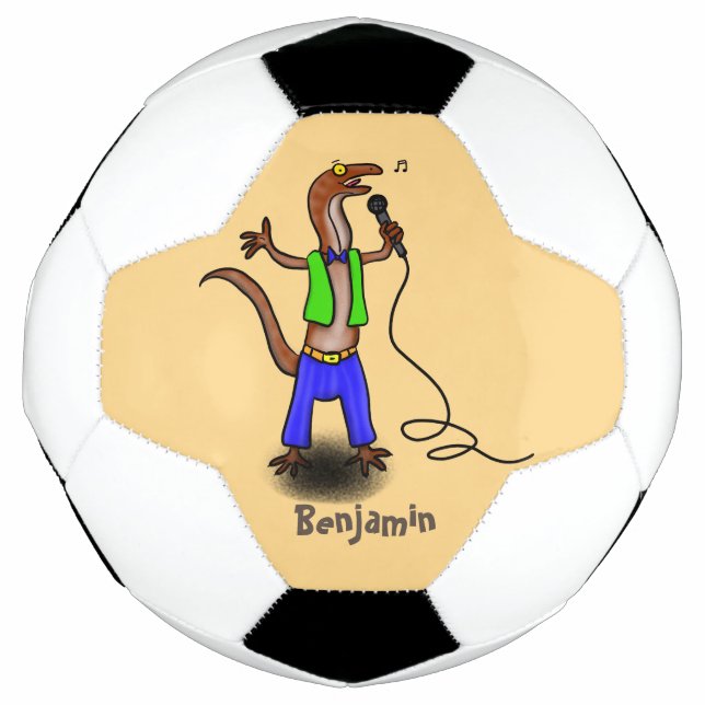 Bola De Futebol Lagarto engraçado cantando com desenho de microfon (Frente)