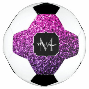 Bola De Futebol Lembrete de monograma com brilho ombre rosa roxo