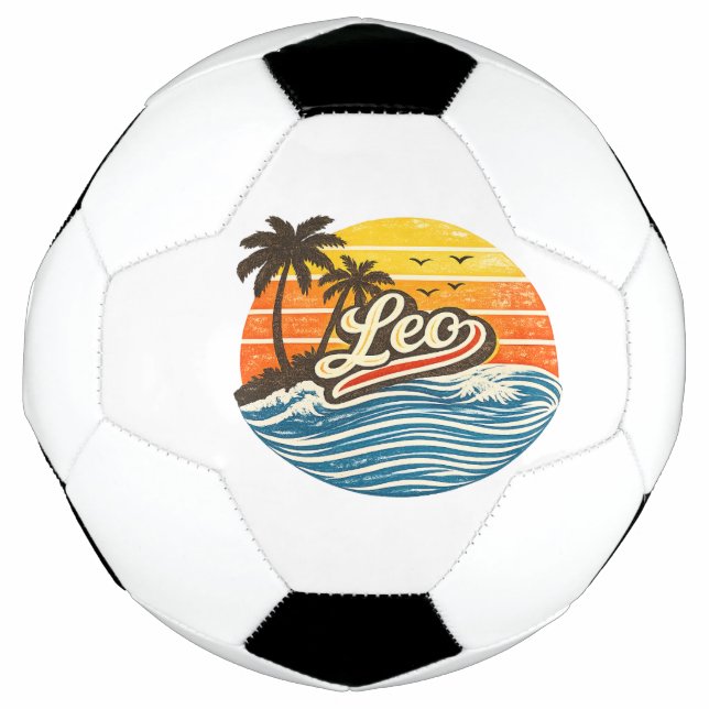 Bola De Futebol Leo Retro Sunset Name Design (Frente)