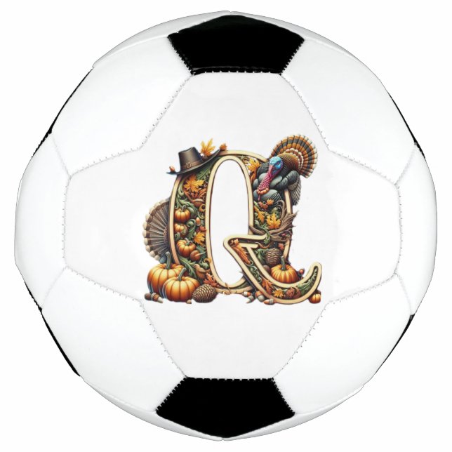 Bola De Futebol Letra Q Ação de Graças estilo peru  (Frente)