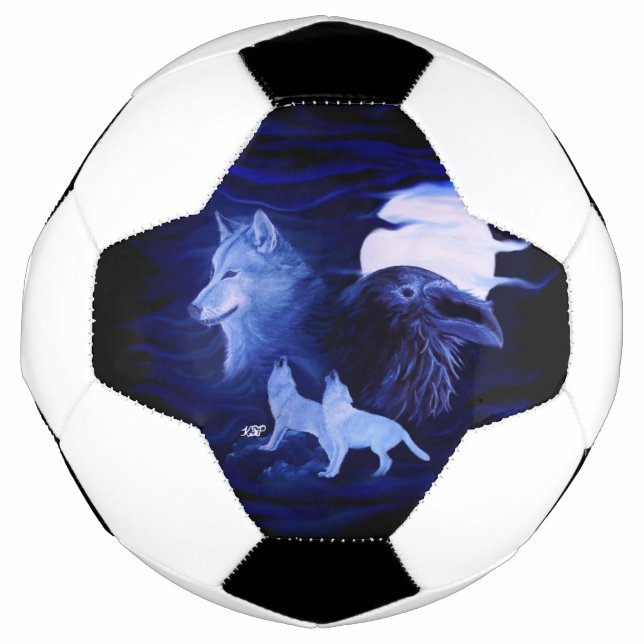Bola De Futebol Lobos e Raven com lua de cheio (Frente)