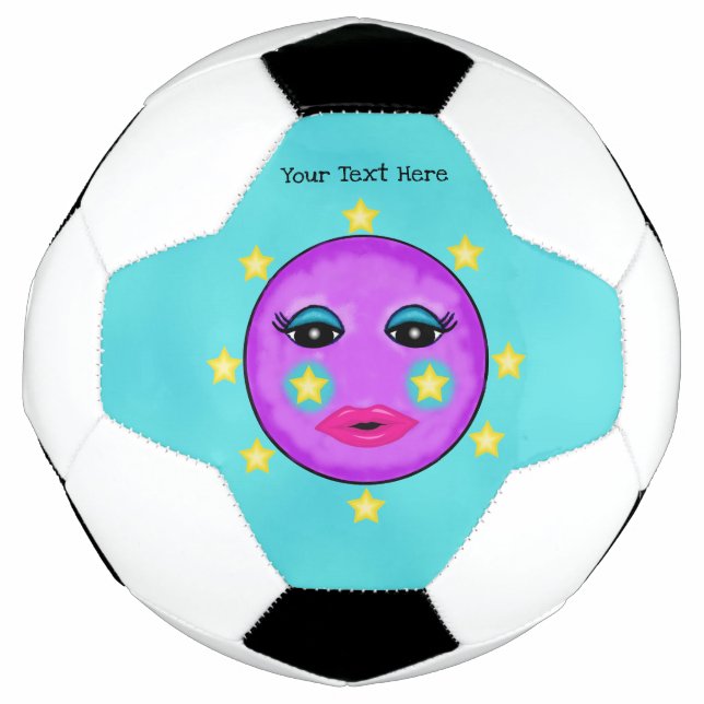 Bola De Futebol Lua Roxa Amarela Estrelas Bonitas Face (Frente)