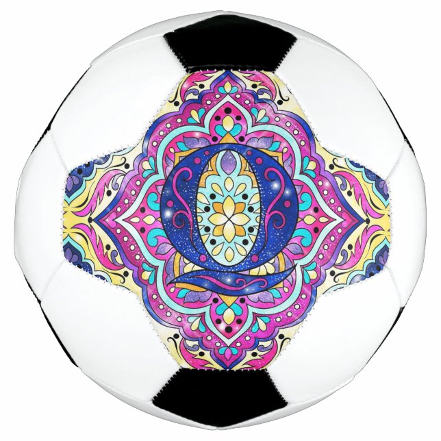 Bola De Futebol mandala Alfabeto Q  (Frente)