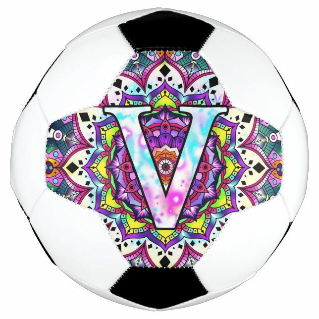 Bola De Futebol mandala Alfabeto V (Frente)