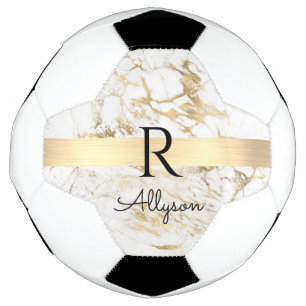 Bola De Futebol Mármore Branco & Barra de Ouro, Monograma de Nome