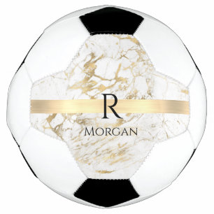 Bola De Futebol Mármore Branco & Dourado Barra Dourada, Monograma