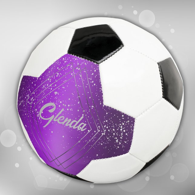 Bola De Futebol Metal roxo moderno escovado com monograma de prata (Criador carregado)