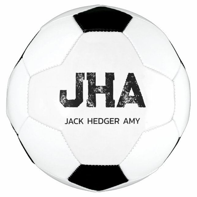 BOLA DE FUTEBOL MINIMALIST BLACK THREE LETTER MONOGRAM NAME WHITE (Frente)