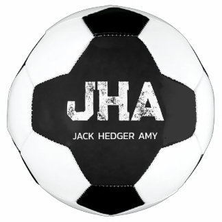 BOLA DE FUTEBOL MINIMALIST WHITE THREE LETTER MONOGRAM NAME BLACK 