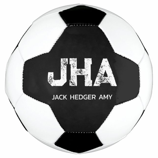 BOLA DE FUTEBOL MINIMALIST WHITE THREE LETTER MONOGRAM NAME BLACK  (Frente)