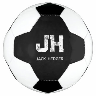 BOLA DE FUTEBOL MINIMALIST WHITE TWO LETTER MONOGRAM NAME BLACK 