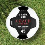 Bola De Futebol Moderno Obrigado Treinador Nome Número da Equipe<br><div class="desc">Modern Obrigado Treinador Time Number Soccer Ball - bola de futebol moderna com obrigado que você treina texto com o nome do treinador, nome da equipe, nome do jogador, número e ano na tipografia da tendência em vermelho e branco sobre um fundo preto. Você pode mudar o texto da bola...</div>