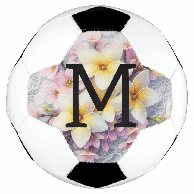 Bola De Futebol Monogram lace pink and yellow Spring flowers  (Frente)