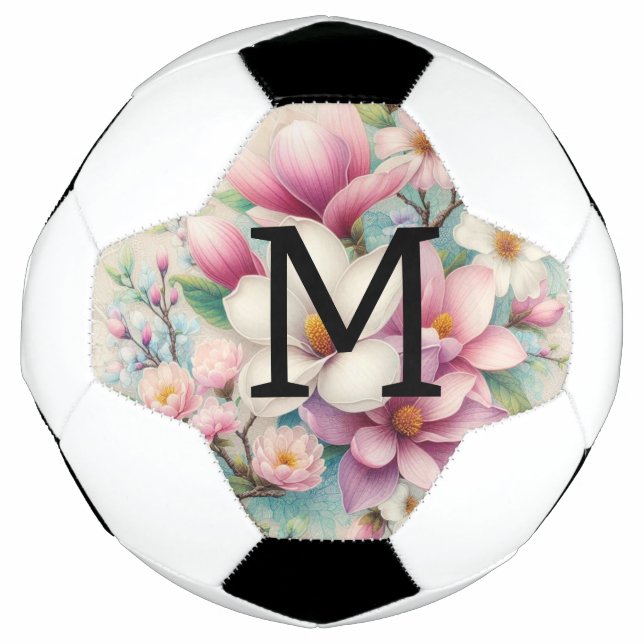 Bola De Futebol Monogram lace pink purple magnolias flowers  (Frente)
