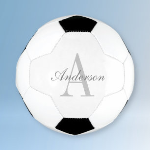 Bola De Futebol Monograma branco e Cinza elegante