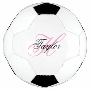 Bola De Futebol Monograma Chique Preto e Rosa