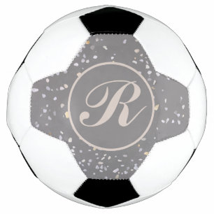 Bola De Futebol Monograma Cinza Terrazzo Stone