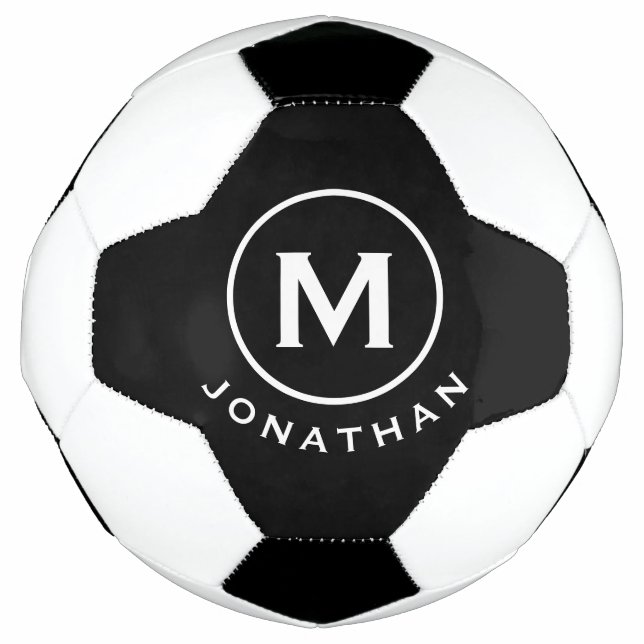 Bola De Futebol Monograma clássico mínimo branco preto (Frente)