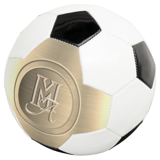 Bola De Futebol Monograma com gravação em aço Dourado metálico (Três quartos)