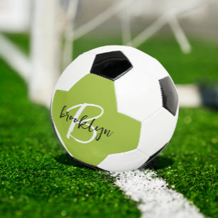 Bola De Futebol Monograma de letra cursiva verde lima preta e bran