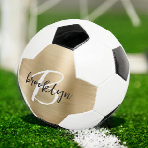 Bola De Futebol Monograma de Metal Dourado com Preto e Branco