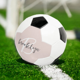 Bola De Futebol Monograma de Nome em Rosa Bege Cinza Script Modern