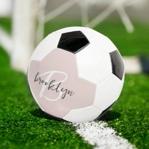 Bola De Futebol Monograma de Nome em Rosa Bege Cinza Script Modern