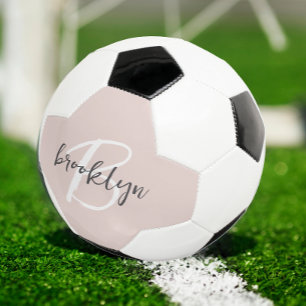 Bola De Futebol Monograma de Nome em Rosa Bege Cinza Script Modern