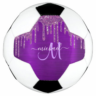 Bola De Futebol Monograma de Pincel com Glitter Roxo Roxo