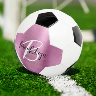 Bola De Futebol Monograma de Script Branco Preto, Preto, Rosa Esfr