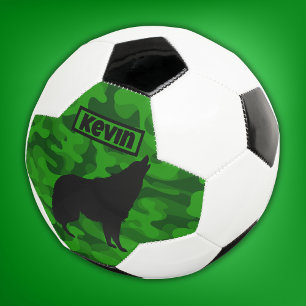 Bola De Futebol Monograma do Lobo Negro do Camo Verde Moderno