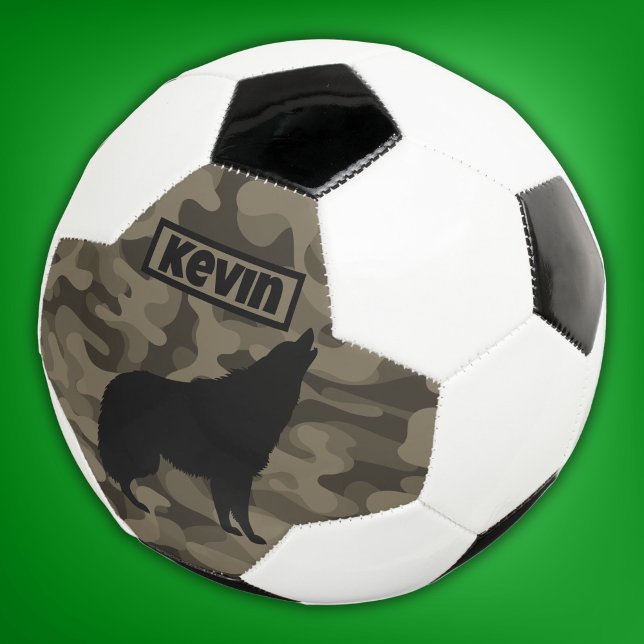 Bola De Futebol Monograma do Lobo Preto Moderno Brown Camo | (Criador carregado)
