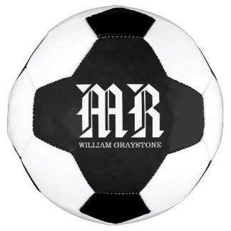 Bola De Futebol Monograma do nome preto e branco MR