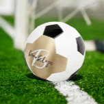 Bola De Futebol Monograma Dourado de Script Branco Preto e Bruto<br><div class="desc">Essa bola personalizada de futebol apresenta um monograma e primeiro nome em um roteiro moderno preto e branco sobre um fundo de metal escovado em ouro de vidro.</div>