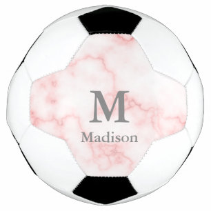 Bola De Futebol Monograma e nome da Cinza de Mármore rosa-azul El