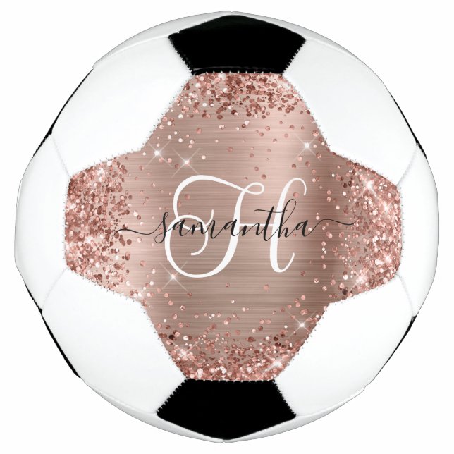 Bola De Futebol Monograma Glam Glittery Rose Gold (Frente)