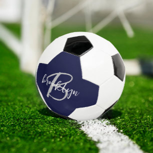 Bola De Futebol Monograma moderno de letra cursiva azul marinho ci