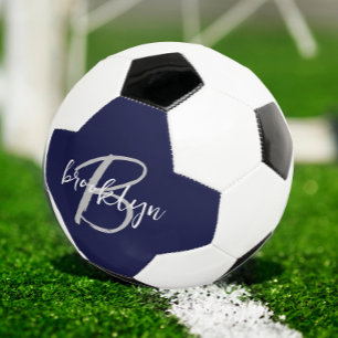 Bola De Futebol Monograma moderno de letra cursiva azul marinho ci