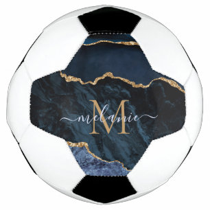 Bola De Futebol Monograma Nome Agate Marinho Azul Gemstone Marble