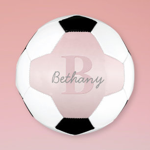 Bola De Futebol Monograma & Nome Personalizado Rosa Fofo