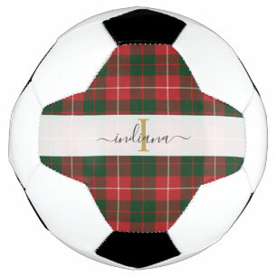 Bola De Futebol Monograma Nome Script Xadrez Vermelho Verde Tartan