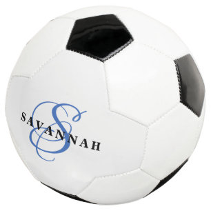 Bola De Futebol Monograma Personalizado - Azul moderno de diversã