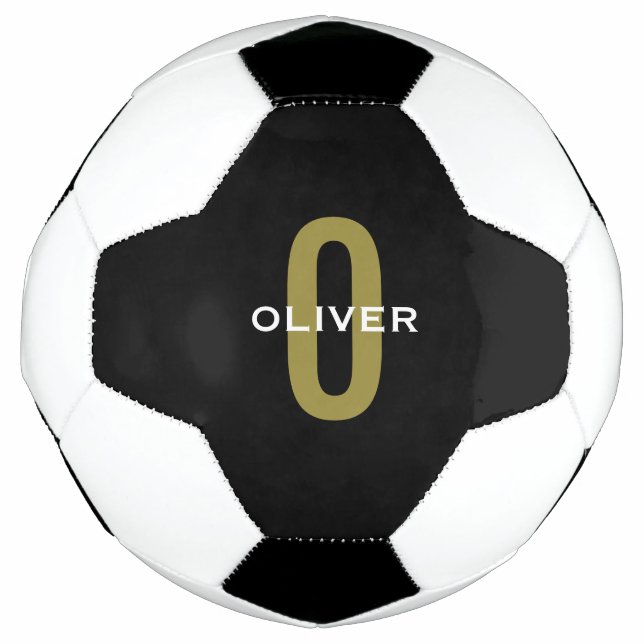 Bola De Futebol Monograma Personalizado Branco Dourado (Frente)