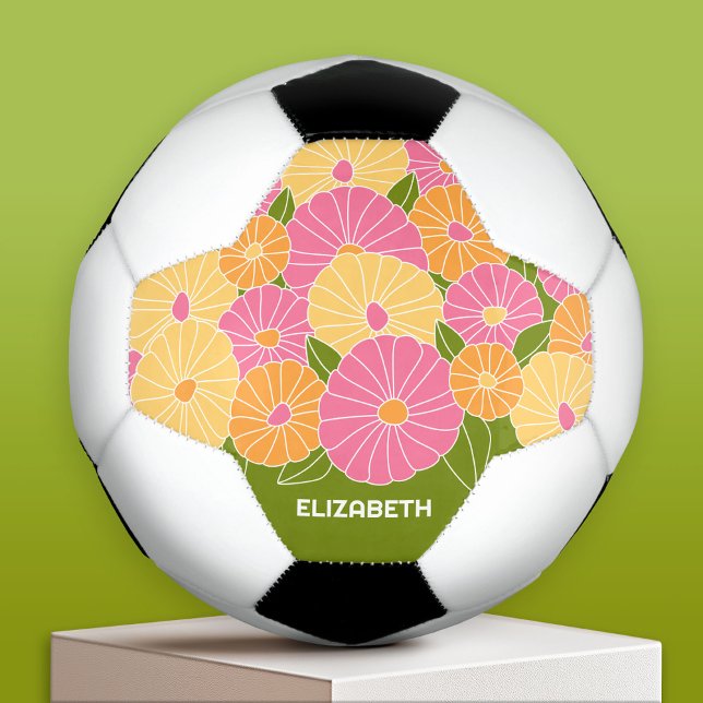 Bola De Futebol Monograma Personalizado de Padrão Floral Primavera (Custom Soccer Ball)