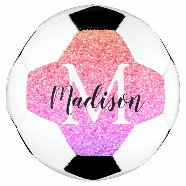 Bola De Futebol Monograma Personalizado do Script Glitter do Rainb (Frente)