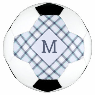 Bola De Futebol Monograma Personalizado e Nome no Padrão Xadrez / 